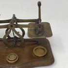 Antique Postal Scale English Victorian Wood Brass Inland With 4 Weights