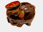 Ceramic Pottery Piggy Bank Japan Brown With Red Hat No Stopper Vtg
