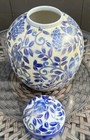 Blue Ridge Design Inc Lidded Decorative Jar Urn Blue Gold Love Birds Pattern