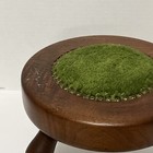 Unique Vintage Mcm Handmade 3 Legged Stool Wood With Green Carpet Top 7 5    Tall