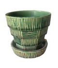 Vintage Mccoy Basketweave Green Small 3 1 4   Pot Planter 1950s