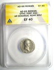 Ancient Roman Otho Ar Denarius Silver Coin 69 Ad - Certified Anacs Xf40  ef40 