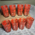 Set Of 8 Vintage Libbey Gold Tapestry Red Highball Water Glasses 5 5 