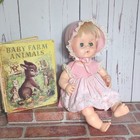Vintage Ginny Baby Vogue Doll Pink Dress Eyelet Lace Bonnet 1960 s Sleepy Drink