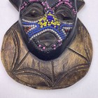 Vintage African Tribal Mask Beaded Hand Carved Wood Wall Hanging Decor 10   