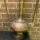 Vintage Middle Eastern Brass Tone Dallah Coffee tea Pot Long Spout Floral Inlay