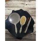 Silver Plated Vanity Set Vtg Hand Mirror Hair Brush Comb Victorian Art Nouveau