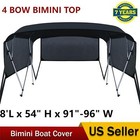 Bimini Top 4 Bow Canopy Boat Cover 8ft Long 54  High 91 -96  Width W 3 Sidewalls