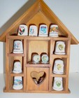 Wood Thimble Case House With 14 Thimbles Travel Collection Freestand Or Hang