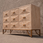 59  Geometric Light Wood Sideboard Buffet Drawers Storage Cabinet W  Metal Legs