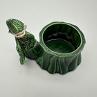 Vintage Green Pixie Planter Elf On Tree Stump Ceramic Pottery Treasure Craft