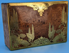 Antique Art Nouveau Hanging Wisteria Silk Lined Gilt Bronze Burl Jewelry Box