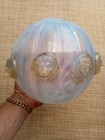 Lightning Rod Ball 6  Hand Blown Light Blue White Tint  W  Applied Lions Heads 
