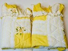 Vtg 70 s Cottagecore Yellow white Floral Lattice Std  Pillowcases Ruffled Shams
