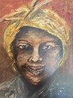 Vintage Primitive Black Americana Folk Art Oil Painting Portrait Of A Women