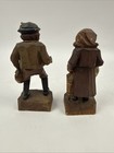 Vintage Hand Carved Wooden Painted Man And Woman On Wood Block