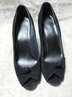 Vintage 60s Shoes Spike Heels Peeptoe Black Suede 6 5 N Bow