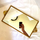Vintage Frame Gold Vanity Mirror Tray Metal Cherubs Hollywood Mcm 16 1 2  Long