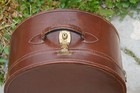 Vintage Early 1900 s Brown Leather Circular Train Carrying Case 17 x16 