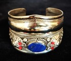 Estate  Vintage Asian Silver Cuff Dragon Bracelet Lapis   Coral Gorgeous 
