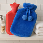 Rubber Hot Water Bottle With Soft Plush Fleece Cover 2000ml  67 Fl  Oz  Blue