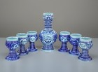 German Celtic Carafe   Goblet Medieval Set 7 Blue Spangdahlem Renaissance Vntg