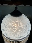 Vtg Boudoir Victorian Beaded Fringe Lamp Frosted Glass Tortoise Design Art Deco 