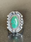 Fred Harvey Era Old Vintage Stamped Ring Sterling Greasy Green Turquoise Sz 5 5