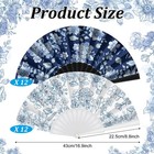 24 Pcs Chinoiserie Folding Hand Fans Bulk Blue And White Porcelain Style Vint   
