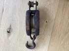 Barn Antique Vintage Single Wood Block   Tackle Cast Iron Pulley Wheel Hook 12   