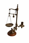 Victorian Antique Brass Balance Scale W  Candle Holder   Wooden Base Apothecary