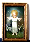 Antique Religious Print Picture Of Child Jesus In Antique Wooden Frame 6 x4 