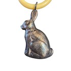 Vintage Silverplate Rabbit Bunny Baby Rattle W  Cream Lucite Ring Mid Century