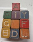 Antique Primitive Wooden Alphabet Blocks Hand Painted Carved Letters 10 Pc 