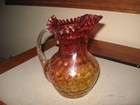 Antique Circa 1900s Coin Spot Coin Dot Amberina Glass Beverage Pitcher