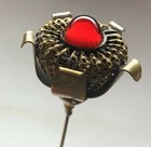 Victorian Antique Floral Garnet Red Bezel Set Rhinestone Hatpin Hat Pin