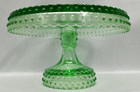 Vintage Le Smith Green Glass Hobnail 8 5  Pedestal Cake Stand   Plate