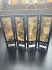 Asian 4 Panel Folding Screen Art Table Top Wall Hanging Shell Art Birds