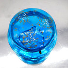 Atq Victorian Blue Enamel Floral Art Glass Gold Hinged Powder Jar Trinket Box