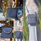 Denim Crossbody Tote Bags For Women  Mini Blue Denim Totebag Kiss Lock Purses   