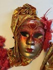 Lot Of 3 Venetian Masquerade Masks - Crimson Red   Gold - Luxury Wall Decor Art