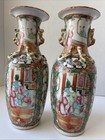 Antique Chinese Export Rose Medallion Set Of 2 Porcelain Vases Gilt Foo Dogs 10 