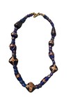 Antique Venetian Style Blue Chevron Glass Beads Necklace