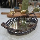 Vintage French Style Rustic Distressed Mirror Metal Ornate Cosmetic Vanity Tray