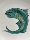 Vtg Ikaros Greek Pottery Wall Hanging Bowl Fish Rhodes Green Turquoise 14    D