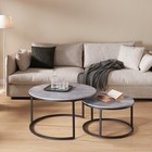 Round Nesting Coffee Tables Wood Grain Finish With Black Metal Frame Stackable