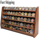 Challenge Coin Display Case 5 Rows Military Coin Walnut Wooden Holder Rack Stand