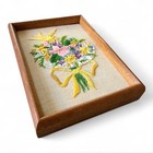 Vintage Mcm Framed Yellow Bird Floral Spring Bouquet Crewel Embroidery 5 5 X 7 5