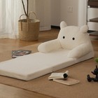2-in-1 Convertible Kids Sofa  Tri-fold Cute Bear Fleece Toddler Couch   Lounger