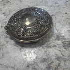 Vintage Silver Plated Victorian Compact Mirror With Ornate Floral Design 